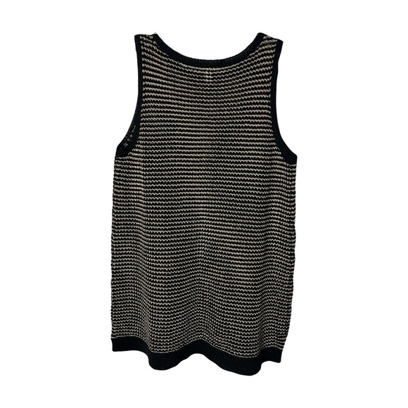 Eileen Fisher | Black Cream Mesh Knit Sleeveless Sweater Tank, Large Petite - Picture 2 of 6